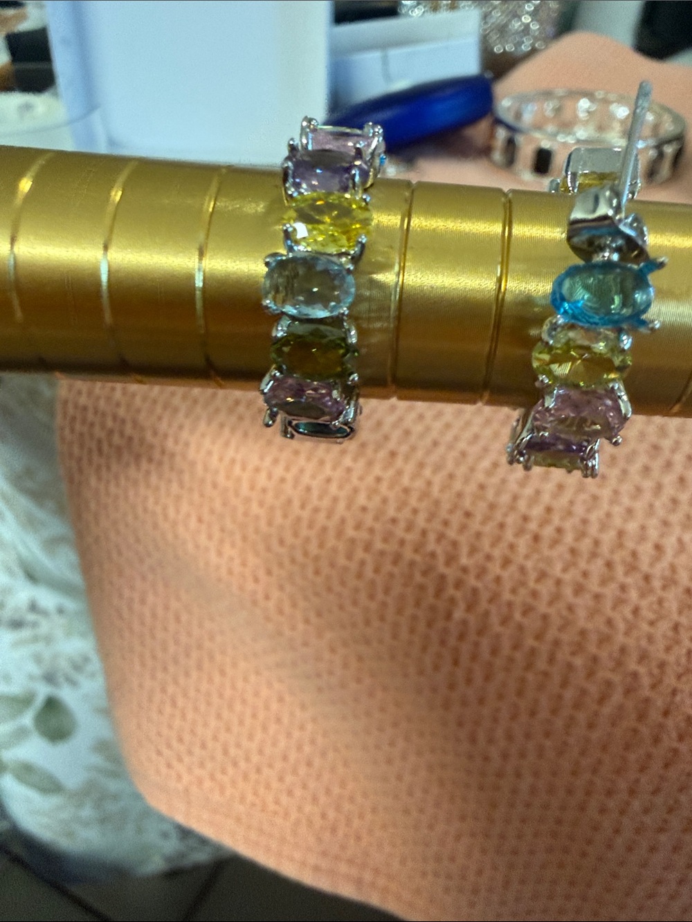 Multi-Color Gemstone Hoop Earrings - Women Jewelry